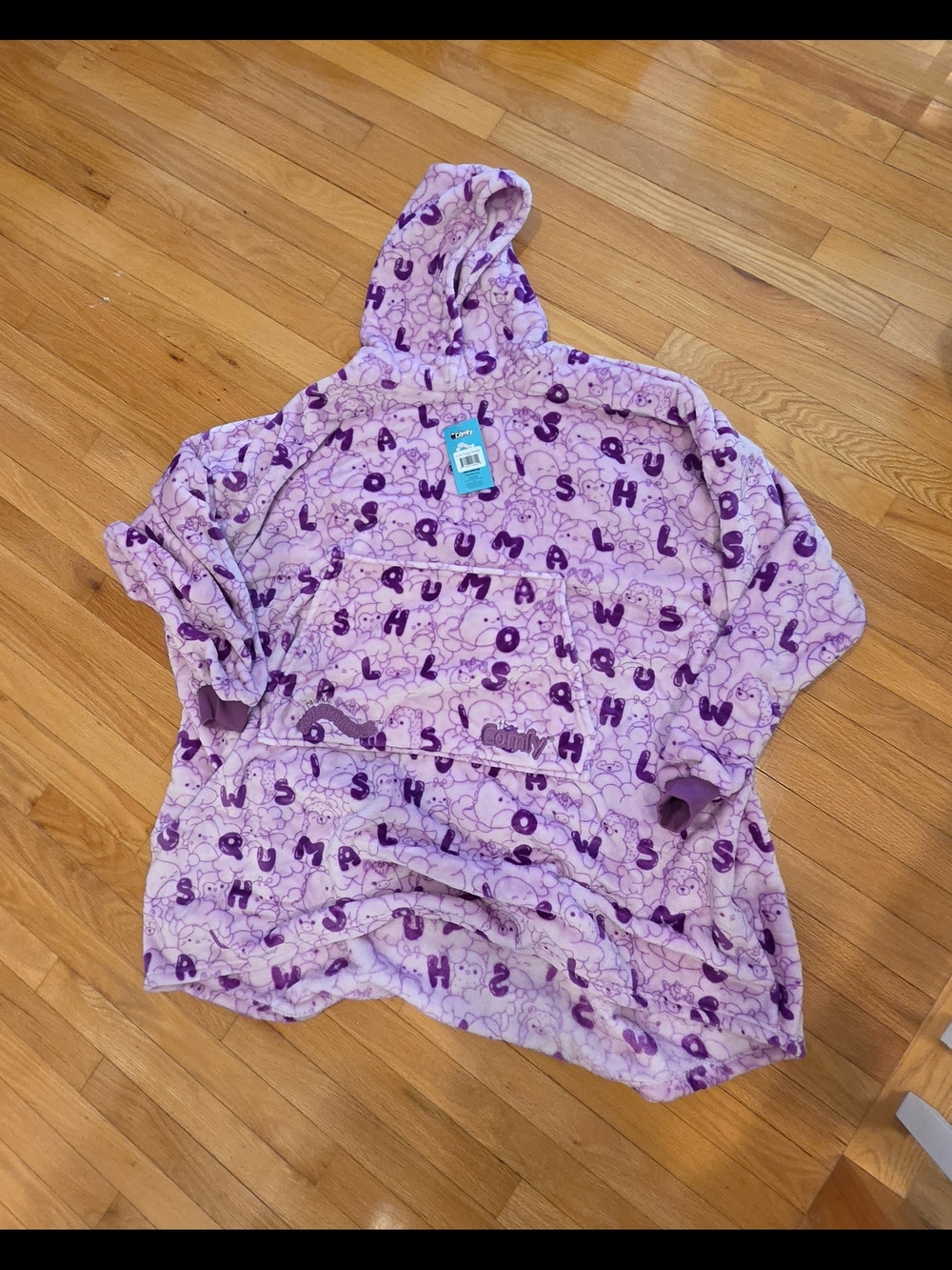 The Comfy Purple Squishmallows Plush Hoodie with Hood and Front Pocket (NWT)